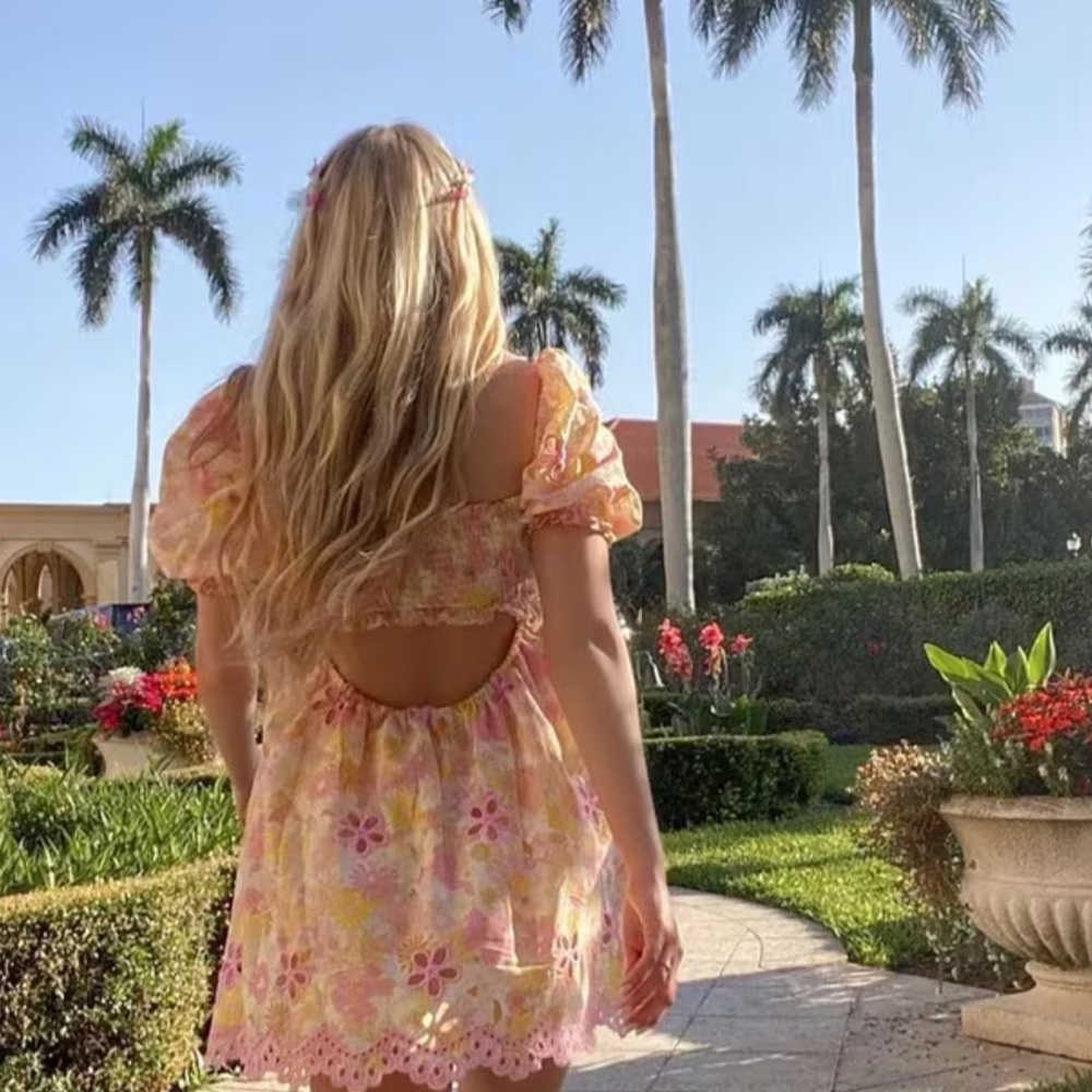 For Love And Lemons Pink and Yellow Smocked Dress - Picture 2 of 6